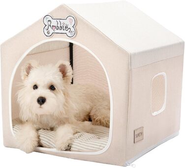 Washable Folding Dog Bed & Tent - Indoor Dog House for Small Dogs (4-9kg) - Beige