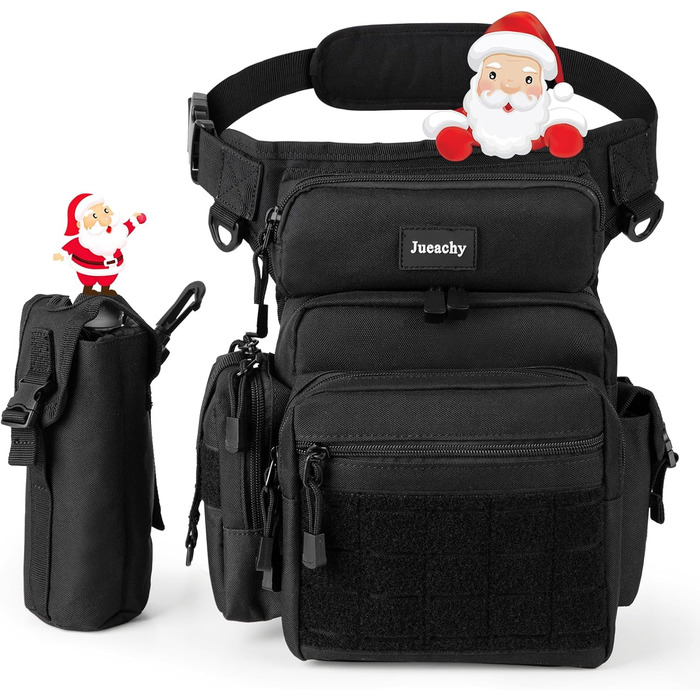 Тактична нагрудна сумка на ногу Jueachy, водонепроникна, для риболовлі, кемпінгу, чорного кольору (великий об'єм)