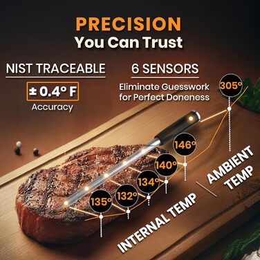 MeatStick V: Розумний термометр для м'яса з Bluetooth, 1200°F, безлімітна дальність, точність 0.4°F, для гриля, духовки, мангала, коптильні, фритюрниці, з логуванням даних в додатку