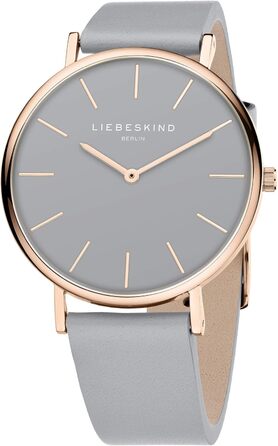 Годинник Liebeskind Berlin для жінок – 38 мм, круглий корпус – кварцовий годинник з шкіряним ремінцем – водостійкий 5ATM – для щоденного використання & стильний (Рожеве золото / Світло-сірий)