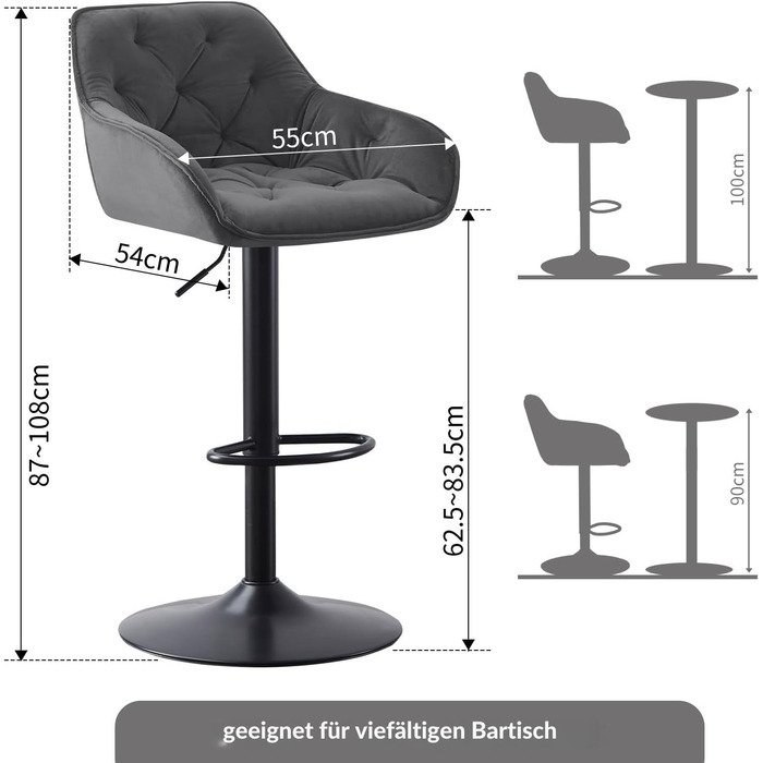 JaHECOME Adjustable Bar Stools Set of 2 - Grey Backrest Counter Height Stools for Kitchen Bar