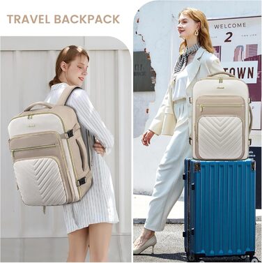 Рюкзак LOVEVOOK для ручної поклажі в літак, 40L, жіночий, водонепроникний, з відділенням для ноутбука 17 дюймів, для подорожей, роботи, хайкінгу, оливково-бежевий