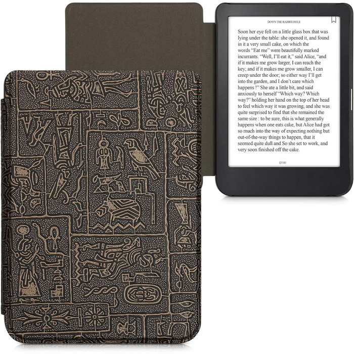 Чохол-книжка kwmobile для Kobo Clara 2E / Tolino Shine 4 - з єгипетськими ієрогліфами, золотий/чорний