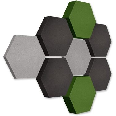 Акустичні панелі platino24 Edition LOFT 3D, набір 8 елементів Ø 300мм, звукопоглинаючі плити Basotect для стін та стелі (2x Платина, 4x Антрацит, 2x Керміт)