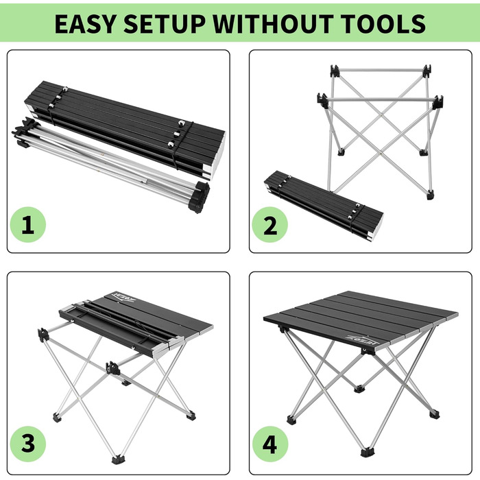 Складний кемпінговий стіл алюмінієвий портативний для пікніка та пляжу, чорний (S)