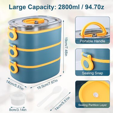 Ланчбокс 3 в 1 з відділеннями, Бенто-бокс 2800мл з сумкою, вилка та ложка, багаторівневий, водонепроникний, для дітей та дорослих, BPA Free, підходить для мікрохвильової печі (зелений)