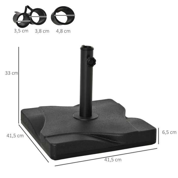 Outsunny Parasol Stand Umbrella Holder Metal Black 45x45x39 cm for Ø35/38/48 mm Umbrellas stable & robust