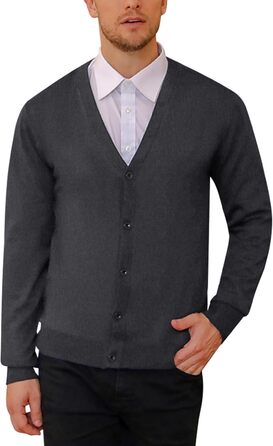 iClosa Кардиган чоловічий з V-подібним вирізом, легкий, в'язаний, з ґудзиками, темно-сірий, розмір L