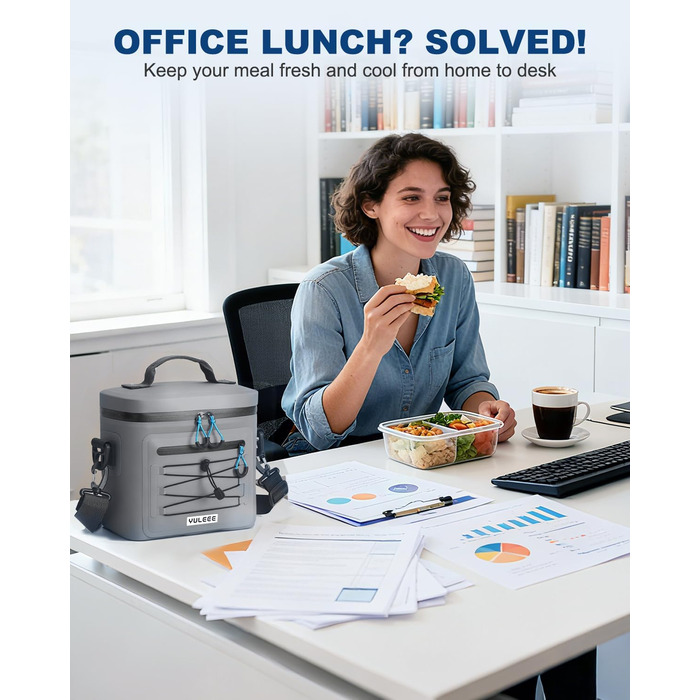 Термосумка-холодильник 15/24L, водовідштовхуюча, для пікніків, пляжу, кемпінгу, офісу, транспортування продуктів, сіра