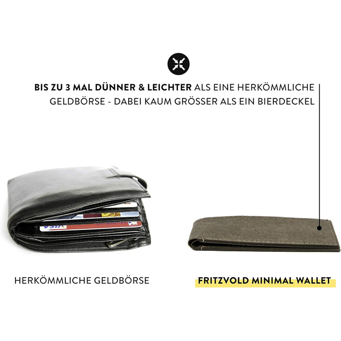 FRITZVOLD MINIMAL Wallet, small, slim wallet for women & men, extremely flat wallet, holds up to 10 cards, slim wallet, wallet made of washable paper-leather, brown