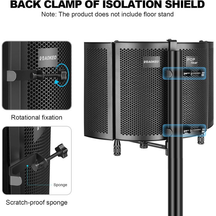 Акустичний ізоляційний екран для мікрофона AOKEO AO-504, поп-фільтр та звукопоглинаючий щит (регульований)