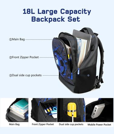 Дитячий рюкзак Cusangel для дівчаток та хлопчиків, ергономічний, регульований, водостійкий, з нагрудним ременем (футбольний, чорний)