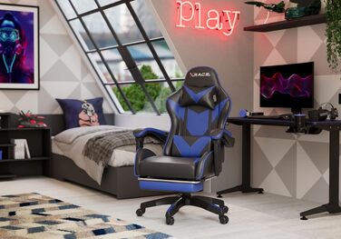 Ігрове крісло xRace Gaming: ергономічний офісний стілець з PU-шкіри та підтримкою попереку, синій (без підніжки)