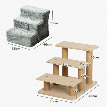 PawHut 4-Step Dog Stairs, 35 cm Cat Stairs for Bed and Sofa, Pet Stairs for Dogs and Cats up to 5 kg, Plush Appearance, (46L x 35W x 35H cm, Light Gray)