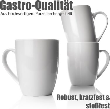 Набір кавових чашок BigDean 6 шт. 300 мл з якісного фарфору, білі, з ручкою, для розмальовування, стійкі до подряпин та ударів, придатні для миття в посудомийній машині