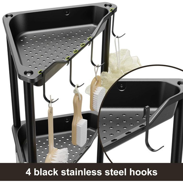 Дзеркальна поличка для душу Orimade (4 шт.) з нержавіючої сталі, кутова, чорна