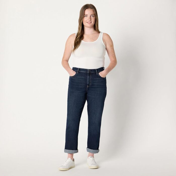 Джинси жіночі Amazon Essentials Boyfriend Crop, середньої посадки, еластичні, темно-сині (44)