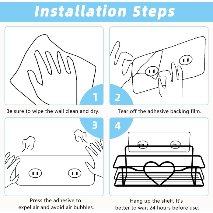 Двосекційна поличка для душу без свердління з 4 гачками, органайзер для шампуню та мила, поличка для ванної кімнати (11.5 см, білий)