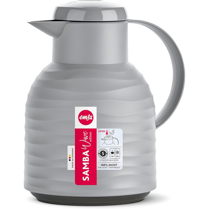 Термос Emsa Samba Wave 1.0 л з Quick-Press: ізоляція 12h гаряче/24h холодне, не протікає, з пластику та скла