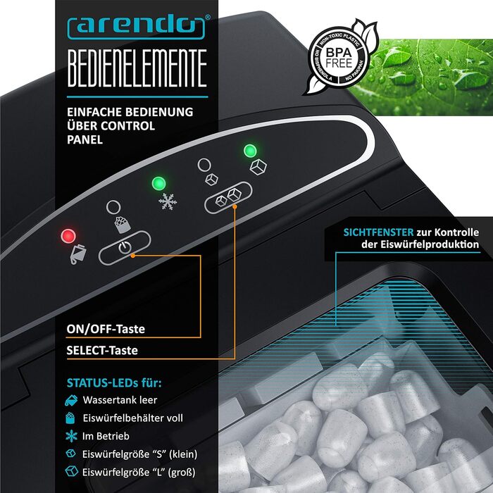 Stainless steel ice maker, ice cube maker, ice maker machine 1.8 Liter ice cube maker, ice cream machine with cooling, ice cube sizes small and large, status LEDs ABS BPA free, silver stainless steel (D: Red)
