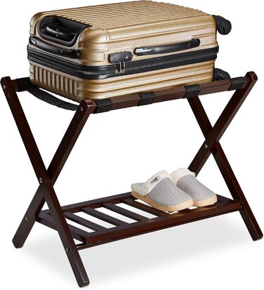 Relaxdays Folding Suit Stand, Suit Stool Wood, HBT: 54.5 x 66 x 44.5 cm, 2 Shelves, Suit Storage Hotel, white, 10029975_49 (Brown)