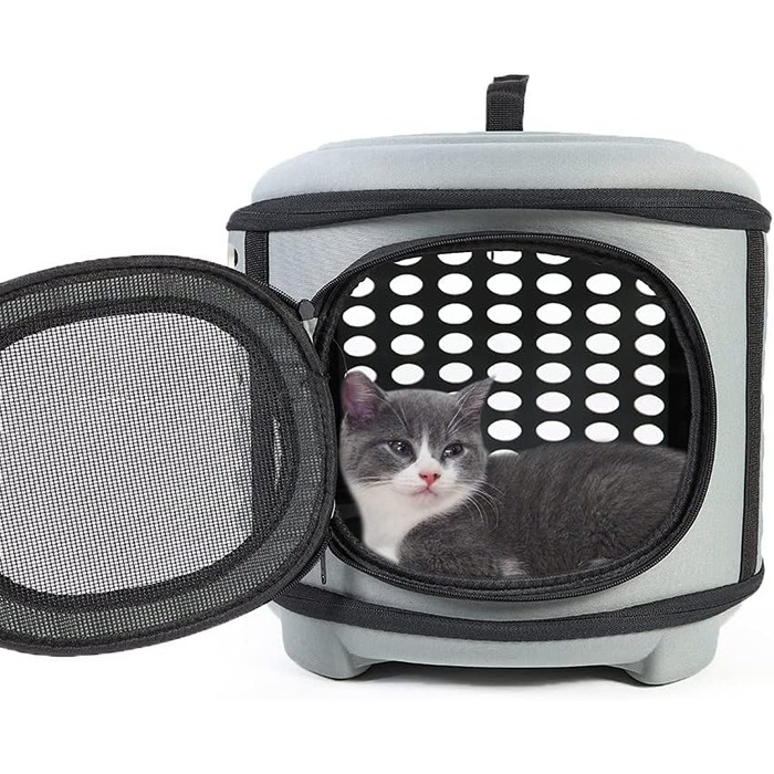 Складана переноска для кота, переноска для кота/маленьких собак, переноска з м'яким дном (сіра)