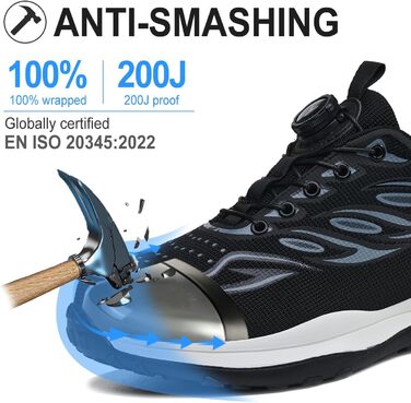 Черевики робочі захисні чоловічі жіночі легкі спортивні дихаючі з металевим носком унісекс 36-46EU (43 EU, сірий, на кнопці)