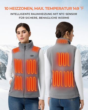 Обогреваемый жилет Topdot Daen Fleece с Powerbank 7.4V 16000mAh, 10 зон обігріву, 3 температурні режими, для катання на велосипеді, кемпінгу та outdoor-роботи (Сірий, L)