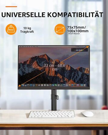 Кронштейн для монітора Suptek для LCD LED екранів 13-27 дюймів, регульований за висотою настільний тримач, VESA 75/100, до 10 кг, чорний