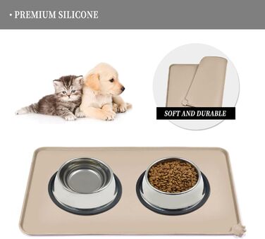 Силіконовий килимок для тварин - водонепроникний килимок для мисок собак та котів з піднятими бортиками - килимок під миски для собак та котів - виберіть розмір (TaupeName, 53 x 37 см (1 шт))