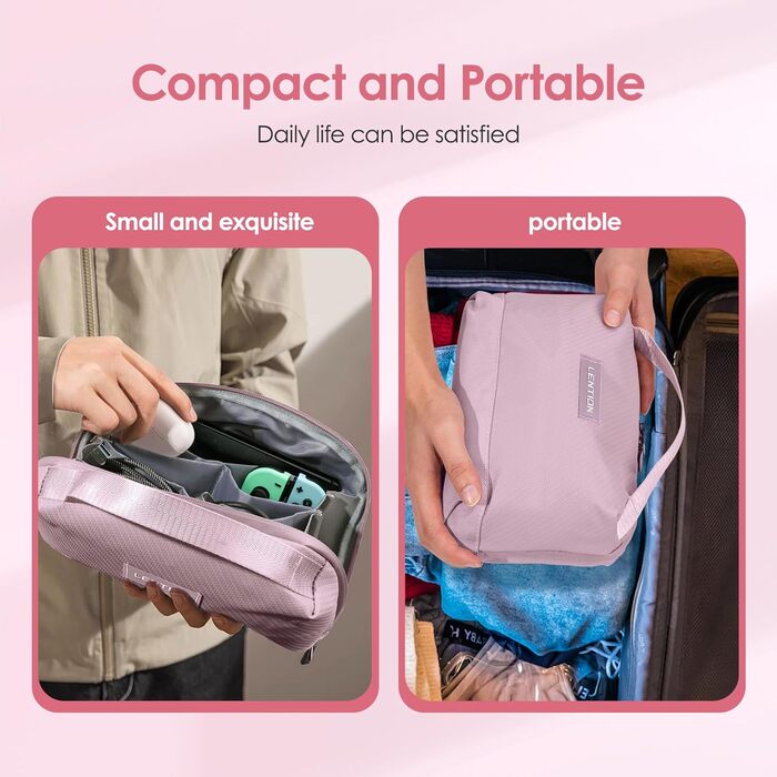 LENTION Cable Organizer Bag, Electronics Travel Cable Bag, Tech Pouch, Travel Cable Bag for Charging Cables, External Hard Drive, USB Hub, Charger, SD Card, Everyday Items (Pink)