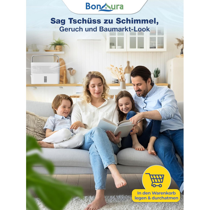BonAura® Безструмний осушувач повітря - для підвалів, ванних кімнат та ін. - 980г осушувального грануляту в комплекті - Захист від плісняви (Off White + 5 X Гранулят)