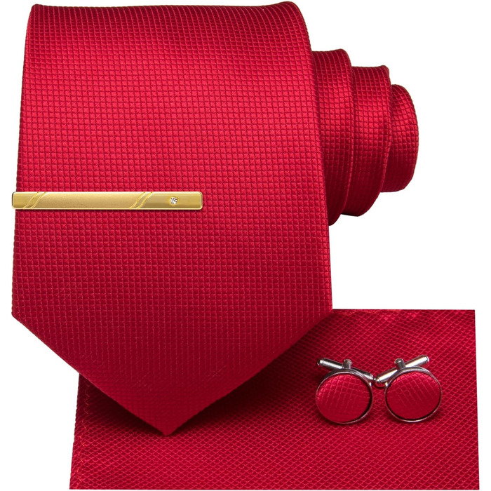 Набір краватки, нагрудного хустинки та краваткових затискачів Hi-Tie, золотий, червоний у кельвійний клітинку, для вечірки, весілля