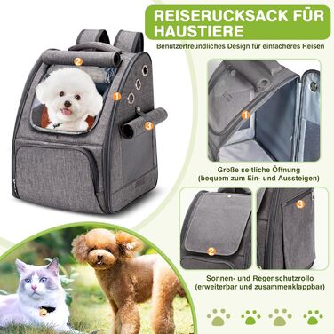 Рюкзак для котів та собак ALLSOPETS, складаний, дихаючий, з сонцезахистом. Ідеально для подорожей, кемпінгу та походів (Графітовий)