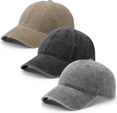 3 бейсболки для чоловіків та жінок, регульовані, бавовна, бейсболка, вінтаж, унісекс, сонцезахисний капелюх, спортивна кепка для активного відпочинку, подорожей (55-60, чорний, світло-сірий, хакі)