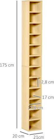 Шафа HOMCOM для зберігання CD, 12 секцій, 21x20x175 см, на 204 диски, колір бук бежевий