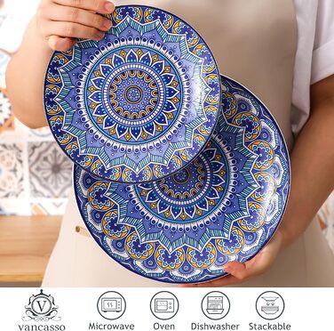 Набір посуду Vancasso MANDALA 16 предметів, кераміка, ручна робота, блакитний, для 4 осіб