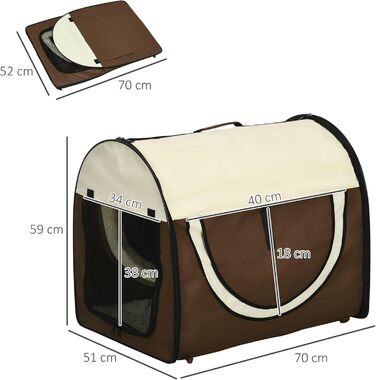 PawHut Транспортна переноска для собак та котів, рюкзак для тварин, водонепроникна сумка-переноска з подушкою, 70 x 51 x 59 см, Колір: Кофе