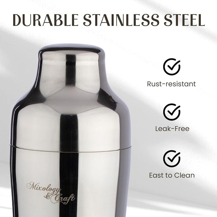 Набір для приготування коктейлів Mixology & Craft Cocktail Set (10 предметів) - Набір шейкерів та барного аксесуару з нержавіючої сталі з підставкою з бамбука. Декоративний подарунковий набір, сріблястий.