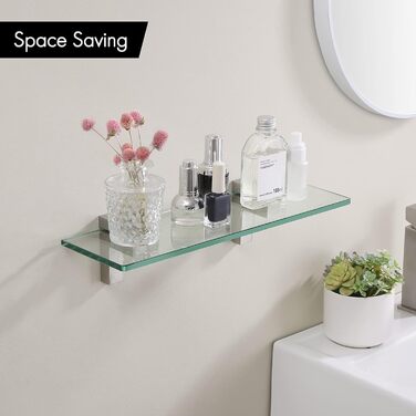 KES Shower Shelf for Hanging, Bathroom Shelf, Wall Shelf, Shower Glass Shelf, 8mm Shower Shelf, Bathroom Shelf, Tempered Glass with Shelf Supports 60cm Brushed Nickel, BGS3201S60-2 (40 CM, Brushed Nickel)