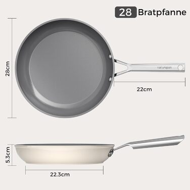 Пательня керамічна індукційна DiamondTitan 28 см бежева: антипригарна, без PTFE, PFOA, PFAS, для духовки та посудомийки