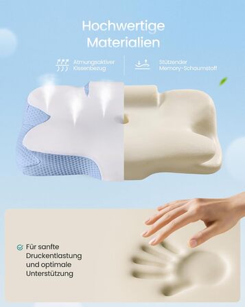 Подушка SONGMICS ергономічна з Memory Foam, регульована висота, для сну на боці, спині та животі, колір: блакитно-білий (TBP051GZ02)