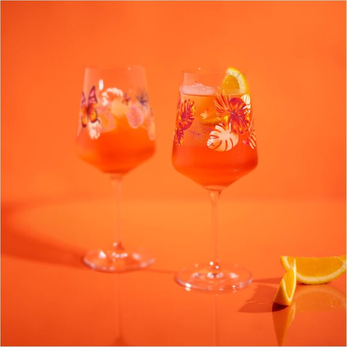 RITZENHOFF 2849001 Aperitif Glasses 500 ml - Set of 2 - Sommerrausch Series - Butterfly Motif - Made in Germany, Orange, Red
