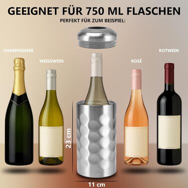 Охолоджувач вина Arktis з нержавіючої сталі – стильне наливання безпосередньо з охолоджувача | Вакуумно-ізольований охолоджувач напоїв та охолоджувач пляшок для вина, шампанського, ігристого вина | Охолоджувач шампанського з подвійними стінками (нержавіюч