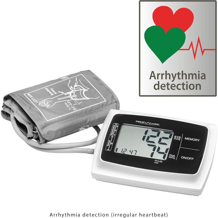 Тонометр ProfiCare® PC BMG 3121 для вимірювання артеріального тиску та пульсу | Виявлення аритмії | Тонометр на плечі з оцінкою ВООЗ | Білий | Модель 2024