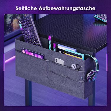 Ігровий стіл Coleshome L-подібної форми з LED підсвічуванням, 10 кольорів, 130x100 см, з полицями та кишенями для зберігання, для дому та геймерів, чорний