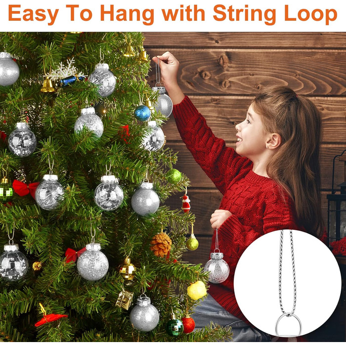 Шарм-кулі для ялинки, пластикові, срібні, 6 см, набір 30 шт. з петелькою
