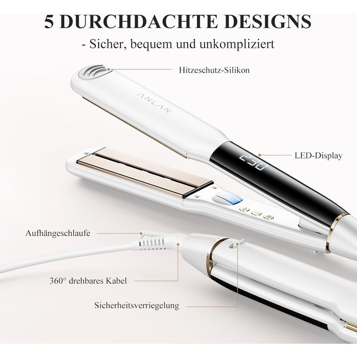ANLAN 2-в-1 випрямляч та завивачка для волосся, професійний іонізатор, антистатичний, з червоним та інфрачервоним світлом, для гладкого та блискучого волосся, керамічне покриття 150-230°C, LCD-дисплей