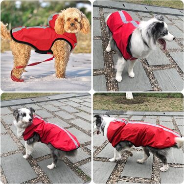 Idepet Waterproof 2-in-1 Rain Jacket for Dogs, Lightweight Overall for Dogs with Hood, Breathable Rain Poncho with Hood and Reflective Strip for Small, Medium, Large Dogs (2XL, Red) 2XL Red