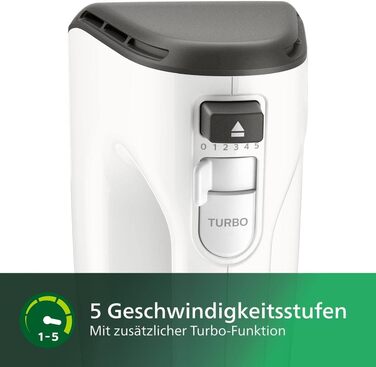 Philips Hand Mixer, 450 W, 5 speeds plus Turbo, white/gray (HR3741/00)